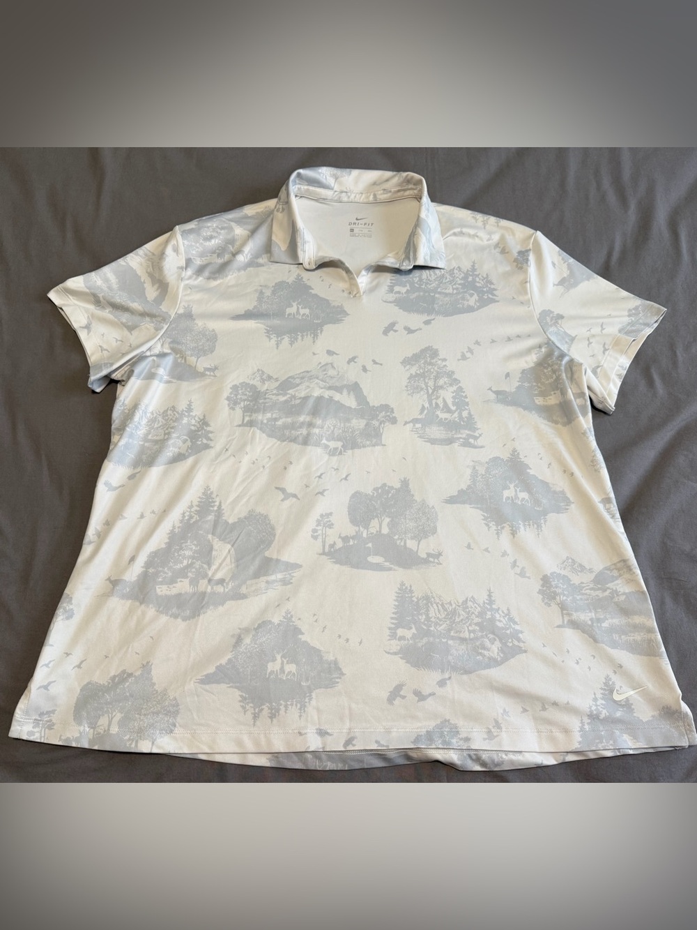 Women’s Nike Dri Fit UV Nature Print Golf Polo Shirt White & Gray Size XXL